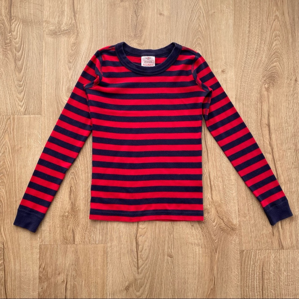Hanna Andersson (Sweden) Boys Striped Pajama Top. Blue and Red Striped. 10Y
